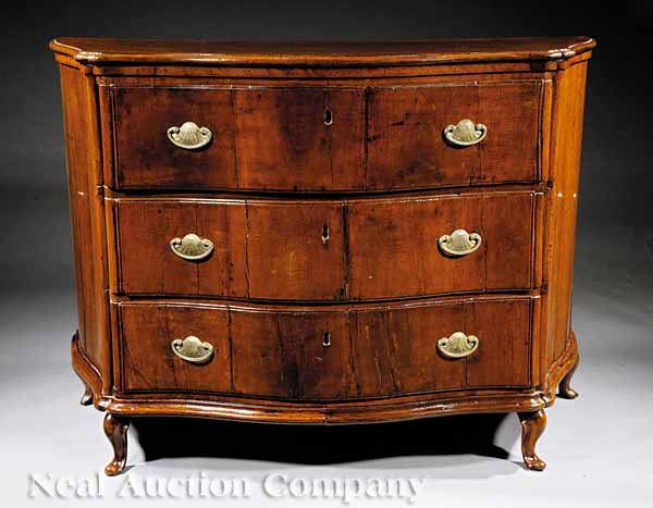 Italian Rococo Carved Walnut Serpentine Commode