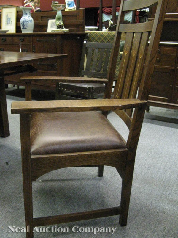 Stickley Harvey Ellis Oak, Inlaid Dining Chairs - 3