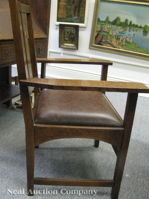 Stickley Harvey Ellis Oak, Inlaid Dining Chairs - 5