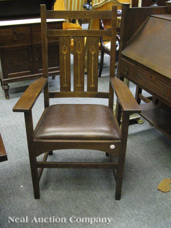 Stickley Harvey Ellis Oak, Inlaid Dining Chairs - 6
