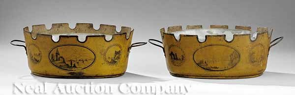 Pair of French Tole Peinte Oval Cachepots