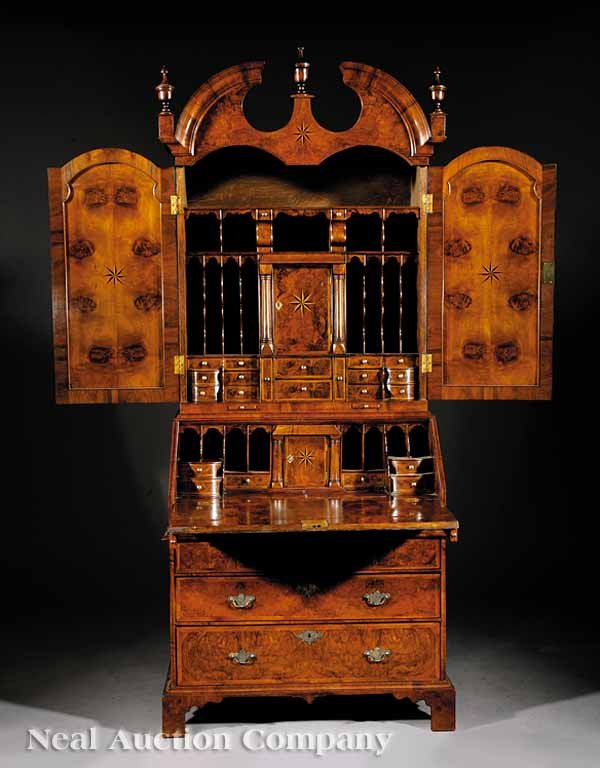 Inlaid and Burled Walnut Bureau Bookcase - 2