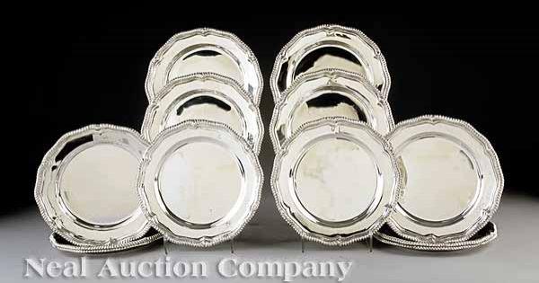 Twelve English Silverplate Service Plates