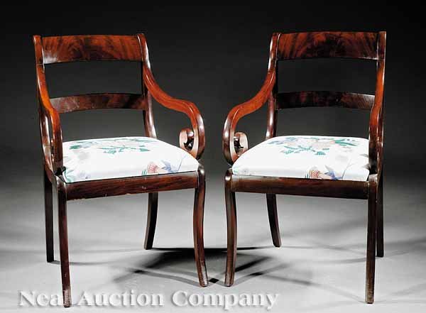 Classical Revival Carved Mahogany Armchairs