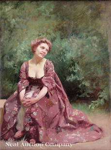 August Achtenhagen (German, 1865-1938): August Achtenhagen (German, 1865-1938), "In the Garden", oil on board, signed lower left, Berlin and Amsterdam Gallery Labels en verso, 28 1/4 in. x 20 1/4 in., in original frame * NO RETURNS ARE ACCE