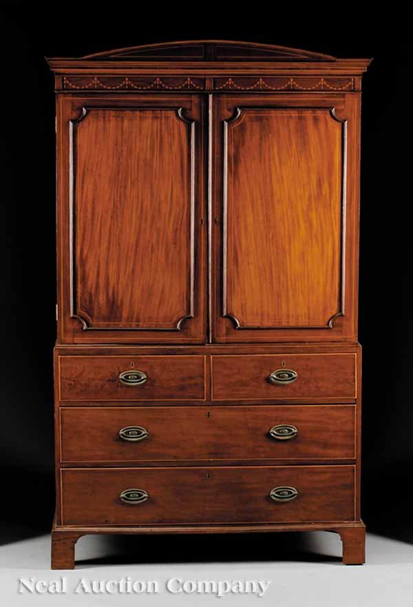 Georgian Inlaid Mahogany Linen Press