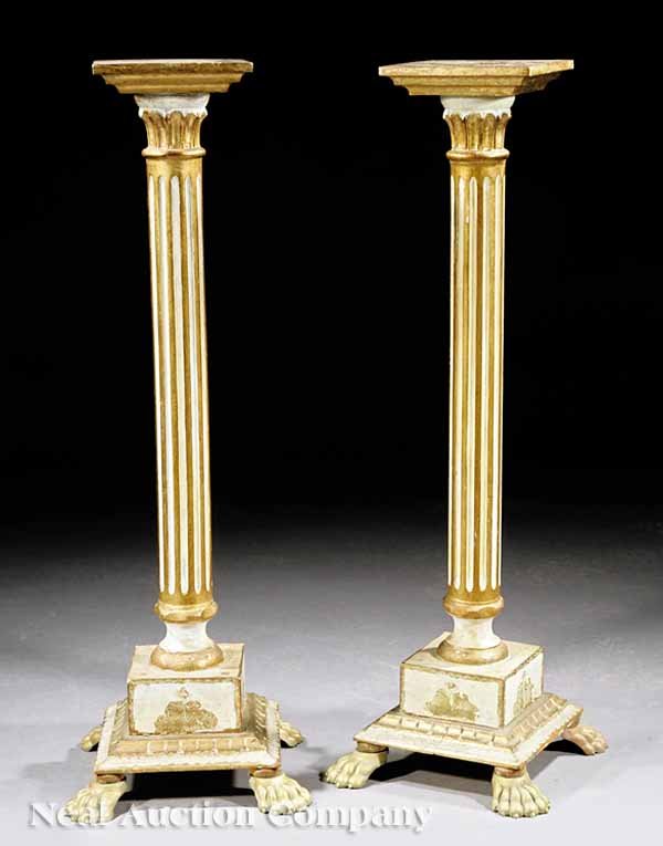 Pair Italian Giltwood, Creme Peinte Pedestals