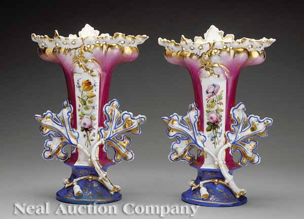 Pair of Ornate Paris Porcelain Flare Vases