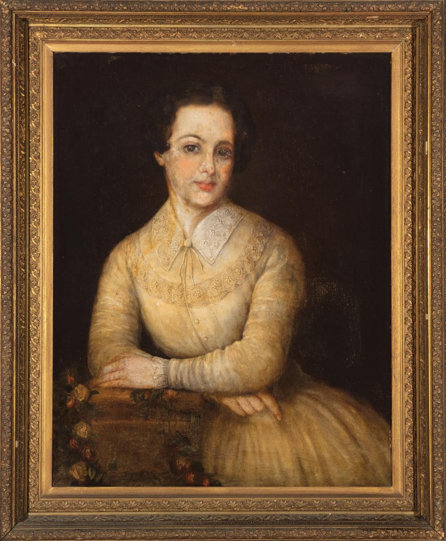 Attributed to Ralph Eleaser Whiteside Earl: Attributed to Ralph Eleaser Whiteside Earl (American, 1788-1838) , "Portrait of a Lady", oil on canvas laid on board, unsigned, inscribed en verso, 31 1/8 in. x 24 1/2 in., framed . Condition Report: 