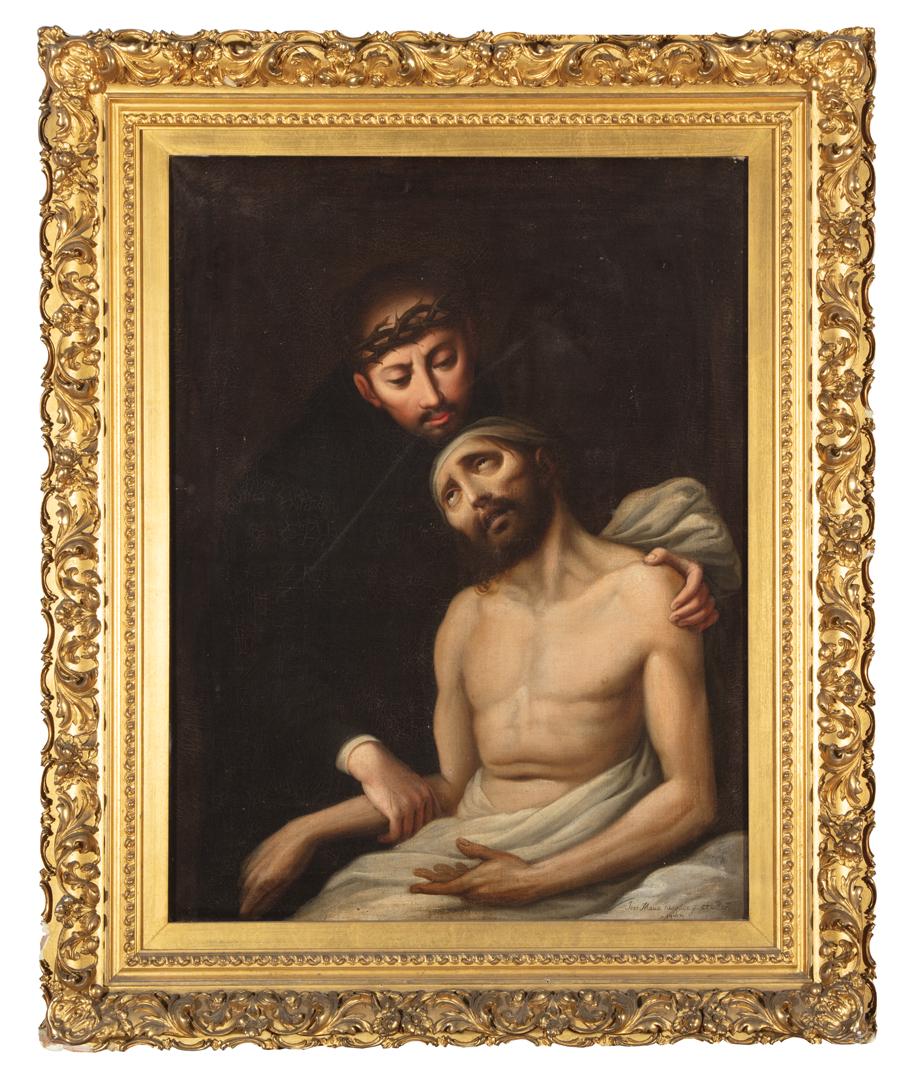 José Maria Vasquez (Mexican, 1755-1855): José Maria Vasquez (Mexican, 1755-1855) , "Christ Following the Crucifixion", 1799, oil on canvas, signed, dated and inscribed "Mexico" lower right, period handwritten label with artist and inscripti