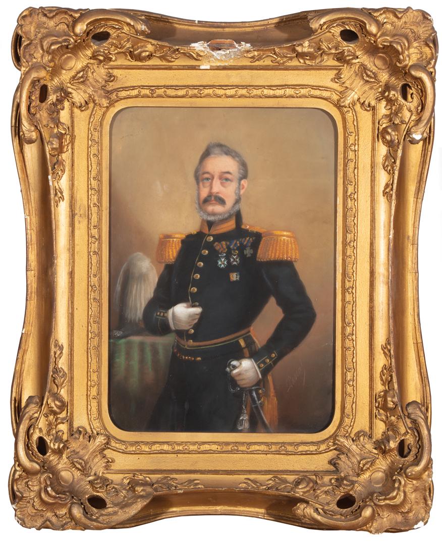 French School, late 19th c: French School, late 19th c ., "Portrait of Unknown Officer possibly Kaiser Wilhelm II", pastel on paper, signed "Pascal" lower left, 17 1/8 in. x 12 in., framed . Condition Report: Overall fair condit