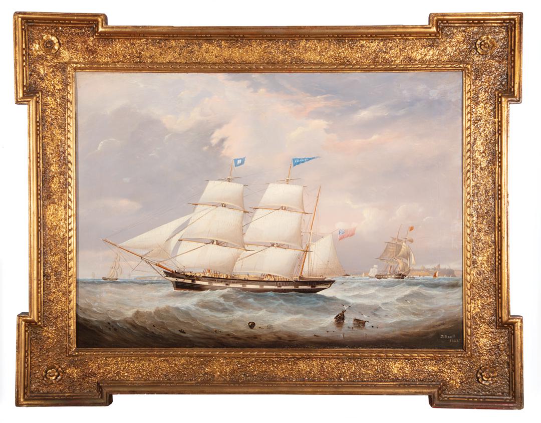 John Scott (British, 1802-1882): John Scott (British, 1802-1882) , "Express", 1853, oil on canvas, signed and dated lower right, 25 3/4 in. x 35 1/8 in., framed . Condition Report: Overall good condition; cleaned; relined, edges trim