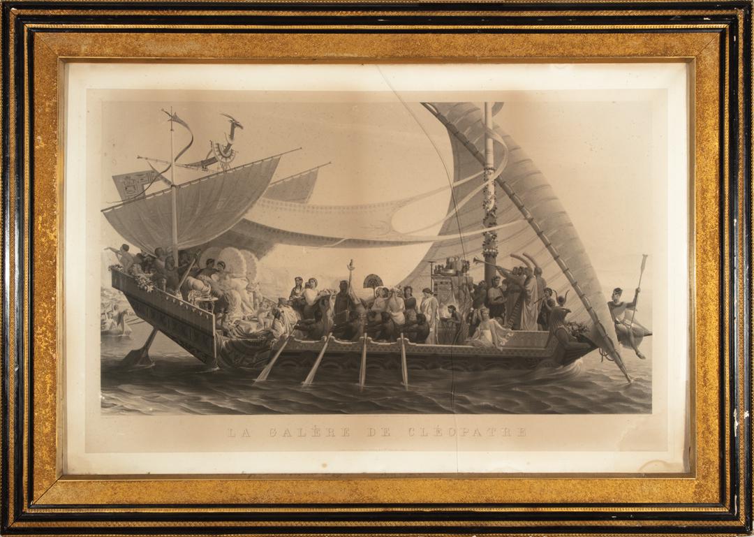 After Henri-Pierre Picou (French, 1824-1895): After Henri-Pierre Picou (French, 1824-1895) , "La Galère de Cléopatre", 1875, engraving on paper affixed to stretcher, printed by "Goupil & Cie Editeurs, Paris", 30 3/4 in. x 47 in., framed . Condi