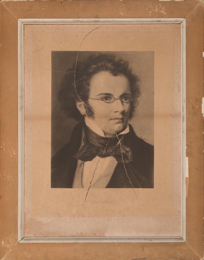 Six Prints of Composers: Six Prints of Composers , "Haydn", "Handel", "Mendelssohn", "Wagner", "Mozart" and "Schubert" 1885, 6 lithographs, each signed "Nicholai" and dated in plate, one with blind stamp, sheets 28 in. x 22 i
