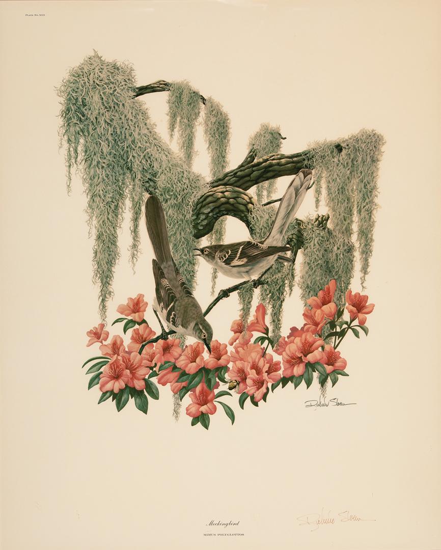 Richard Sloan (American/Illinois, 1935-2007): Richard Sloan (American/Illinois, 1935-2007) , "Mockingbird", 1971, color lithograph, signed in plate mid-right, signed lower right, published by J. L. Wade, 28 in. x 22 in., framed IMPORTANT: All pur