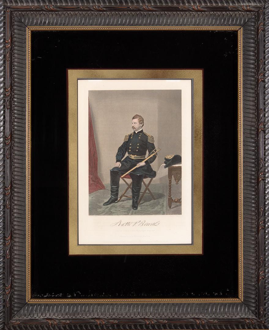 After Alonzo Chappel (American/New York, 1828): After Alonzo Chappel (American/New York, 1828-1887) , "Nathaniel P. Banks", hand-colored lithograph, published by Johnson, Fry & Co., 1863, New York, 10 3/4 in. x 8 in., framed . Provenance: Williamso