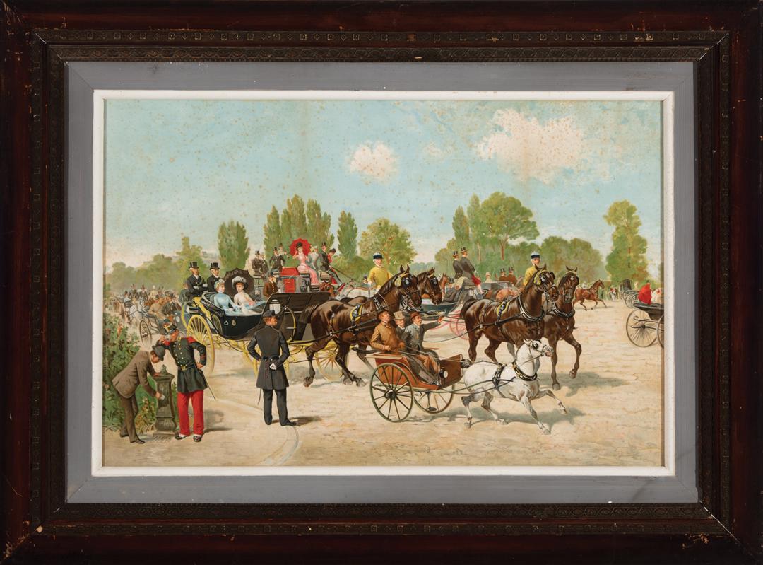 After Alphonse Legros (French, 1848-1914): After Alphonse Legros (French, 1837-1911) , "Parisian Scenes", 2 chromolithographs affixed to stretchers, one signed and titled in plate, 28 in. x 40 1/4 in., framed. (2 pcs.) . Condition Report: Over