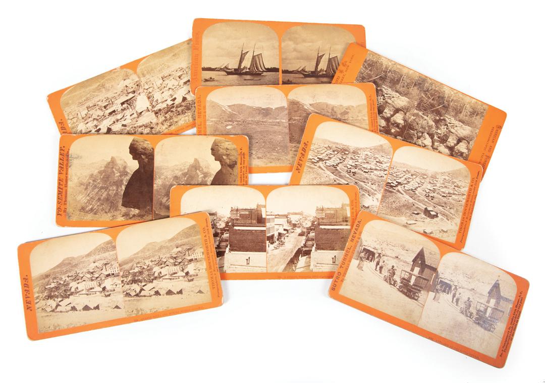 Group of Antique Sterographs: Group of Antique Sterographs , 26 albumen sterographs, 19th c., views of Algeria, Mexico, California, Nevada and various places in the American West, many with stamps and inscriptions en verso, 3 1/4 