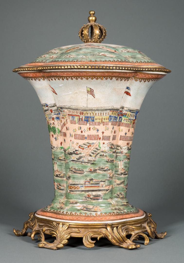 United Wilson Bronze-Mounted Porcelain Vsea: United Wilson Bronze-Mounted Porcelain Covered Vase , marked, h. 16 in., w. 11 1/4 in., d. 9 7/8 in IMPORTANT: All purchases must be removed from our premises within 15 days of the auction. * When ava