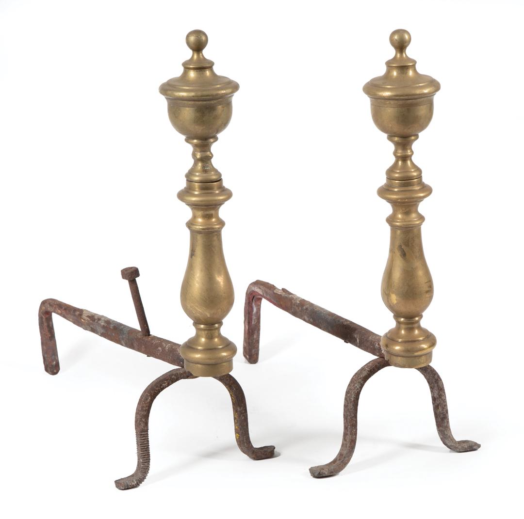 Pair of Brass Baluster and Urn Andirons: Pair of Brass Baluster and Urn Andirons , 19th c., h. 19 in., w. 8 1/4 in., d. 17 in Provenance: Property deaccessioned from the Louisiana State Museum, proceeds to be used for new acquisitions or the