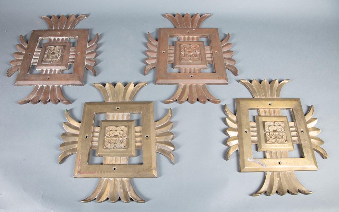 Four Antique Brass Architectural Elements: Four Antique Brass Architectural Elements , central rosette, l. 13 in., w. 10 1/2 in.; Condition: overall good condition; surface marks and scratches; surface dirt IMPORTANT: All purchases must be rem