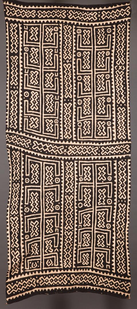 Two African Wove Dyed Textiles: Two African Wove Dyed Textiles , Nigeria, figural design with birds, l. 47 in. w. 28 1/2 in., and Bambara/Bambana, geometric design, l. 57 in., w. 24 1/2 in . Condition: Figural design: fair condition