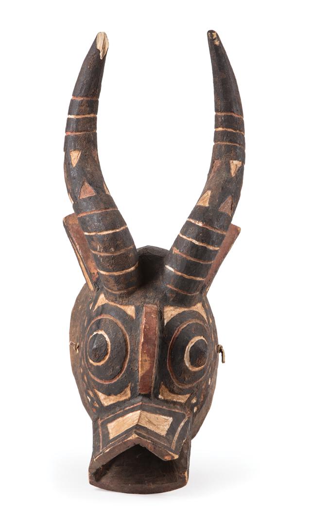 African Carved and Painted Wood "Antelope" Mask: African Carved and Painted Wood "Antelope" Mask , Bwa or Bobo, Burkina Faso or Mali, h. 17 5/8 in., w. 6 1/2 in., d. 8 in.; Condition: surface dirt; loss to tip of one antler; scattered surface marks,
