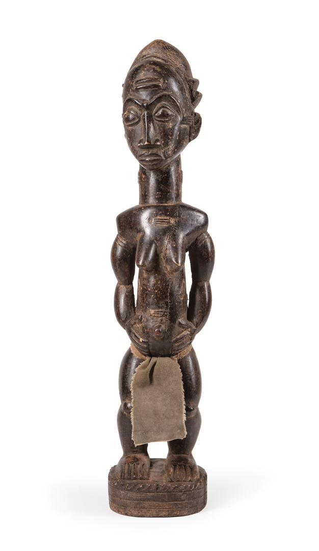 African Carved Wood Male Figure: African Carved Wood Male Figure , Baule, Nigeria. H. 22 3/4 in. Provenance: Property of the Mobile Museum of Art, Mobile, AL, sold to benefit their Collections, Care and Acquisitions Fund. IMPORTANT: 