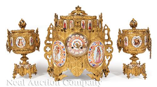 Gilt Bronze and Porcelain-Mounted Clock Garniture (1 of 4)