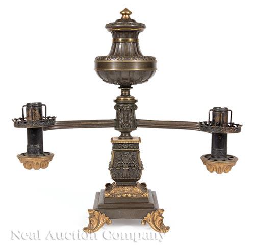 Bronze Double-Arm Argand Lamp "B. GARDINER" (1 of 2)