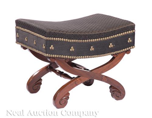 American Classical Carved Mahogany Curule Stool (1 of 3)