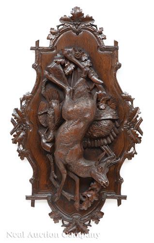 Large Black Forest Carved Walnut Wall Plaque (1 of 2)