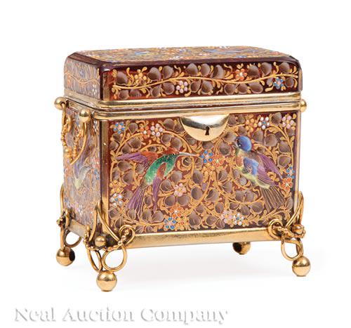 Brass-Mounted Enameled Bohemian Glass Dresser Box (1 of 1)