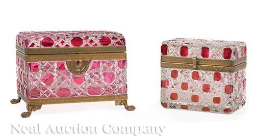French Cranberry Cut-to-Clear Glass Dresser Boxes (1 of 1)