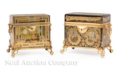 Bohemian Enameled Amber Glass Dresser Boxes (1 of 1)
