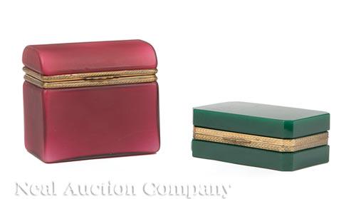 French Brass-Mounted Opaline Glass Dresser Boxes (1 of 1)