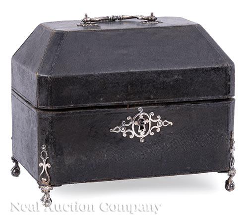 George II Silver-Mounted Shagreen Tea Caddy Case (1 of 2)