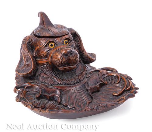 English Carved Walnut Figural Inkwell (1 of 2)