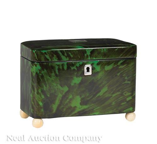 George III Green Tinted Tortoiseshell Tea Caddy (1 of 2)