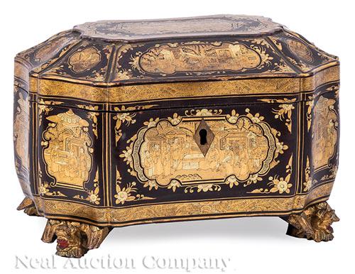 Chinese Export Giltm Black Lacquer Tea Caddy (1 of 3)
