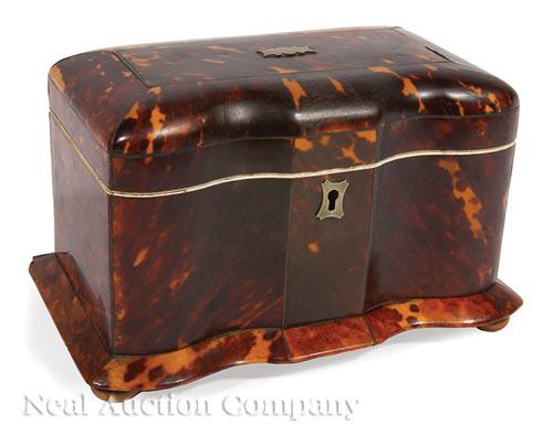 Tortoiseshell Serpentine Front Tea Caddy (1 of 2)