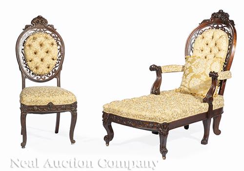 American Rococo Carved Rosewood Chaise (1 of 3)