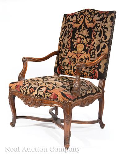 Regence-Style Carved Walnut Fauteuil (1 of 1)