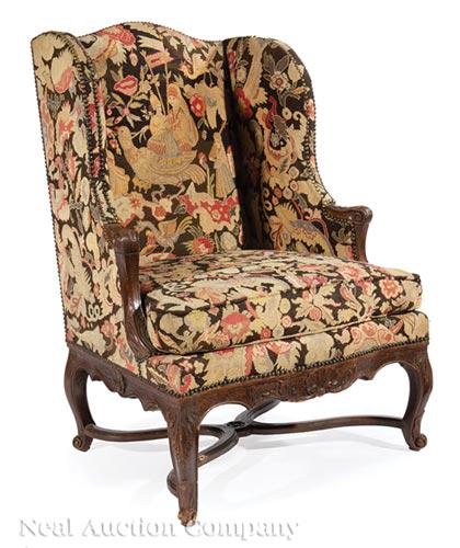 Regence-Style Carved Walnut Bergere a Oreilles (1 of 1)