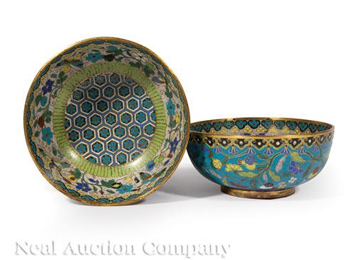Pair of Chinese Cloisonné Enamel Bowls (1 of 2)