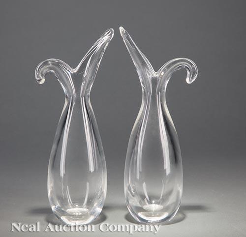 Pair of Steuben Glass "Sheared Rim" Vases (1 of 2)