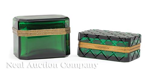 French Brass-Mounted Green Glass Dresser Boxes (1 of 2)