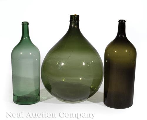 French Green Glass Demijohn and Two Tall Bottles (1 of 1)
