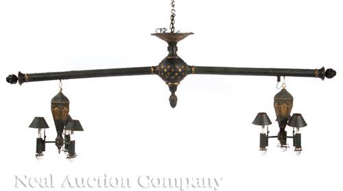Empire Tole Peinte Six-Light Billiards Chandelier (1 of 3)