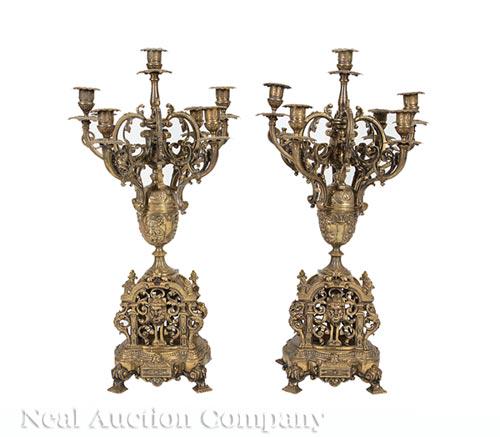 French Renaissance-Style Bronze Candelabra Lamps (1 of 1)